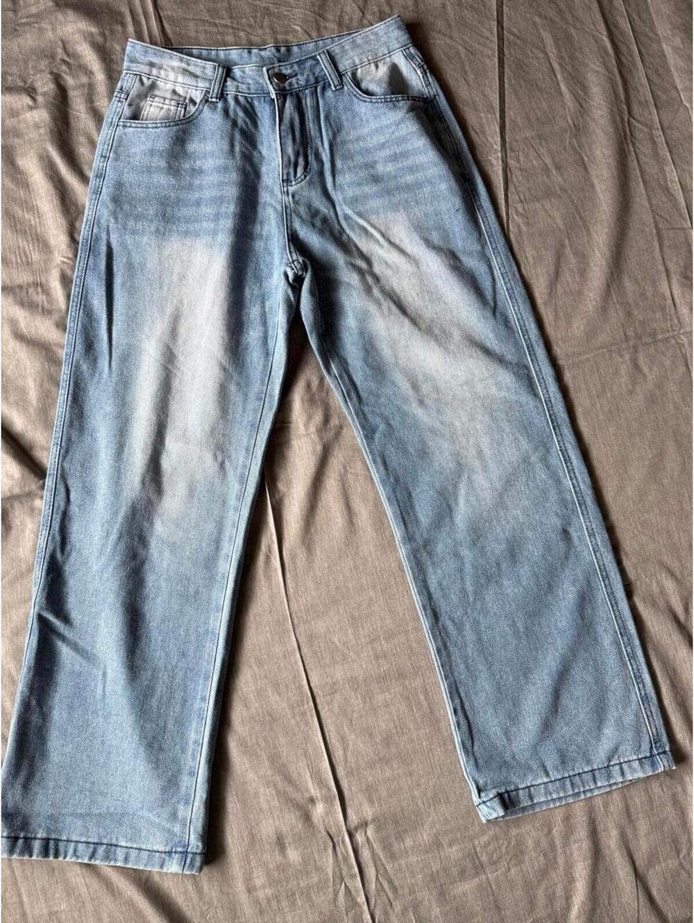 Womens Wide Leg High Rise Denim Jeans Size Medium Light Wash